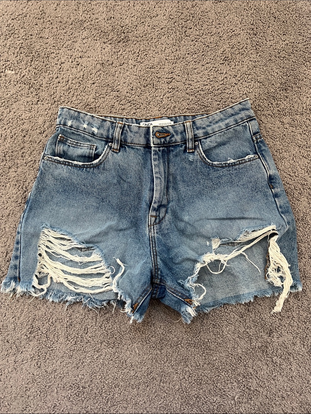 Zara Women’s Distressed Denim Shorts - Light Blue